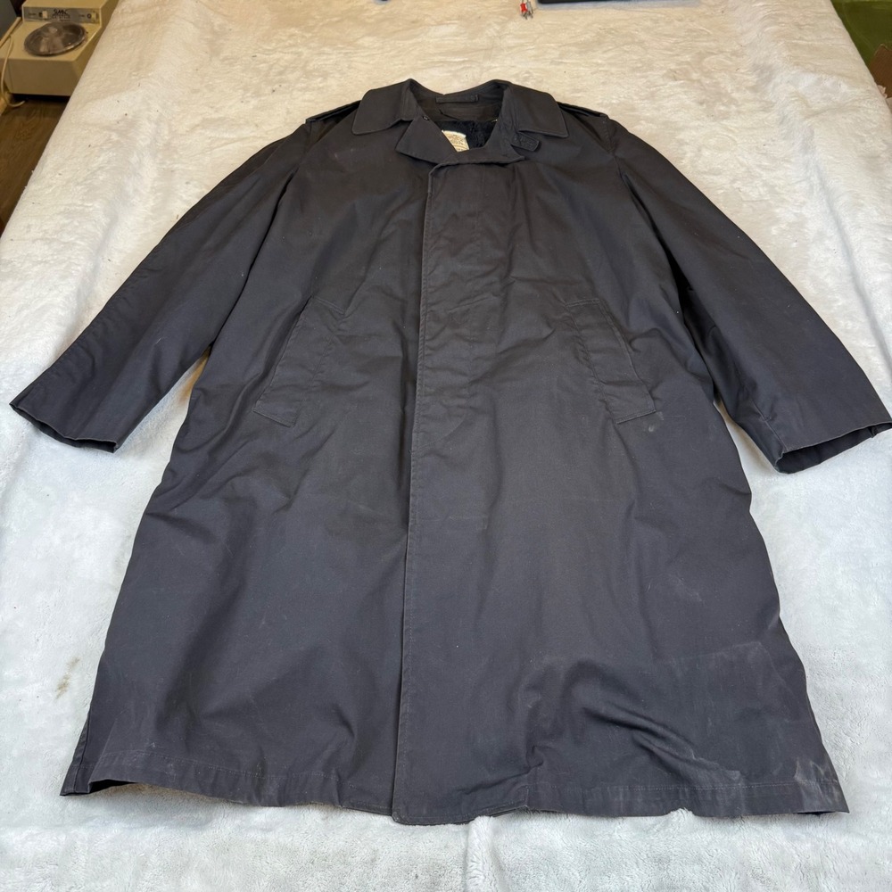 Vintage US Military Raincoat Mens 42R Black Trench Coat Removable Liner 1980s